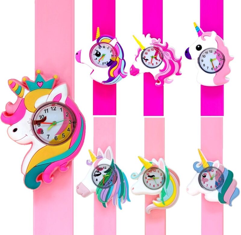 Barevný duhový jednorožec kůň Děti děti Chlapci Dívky Studenti Silikonová facka Dárek k narozeninám Miminko Krásné kreslené hodinky