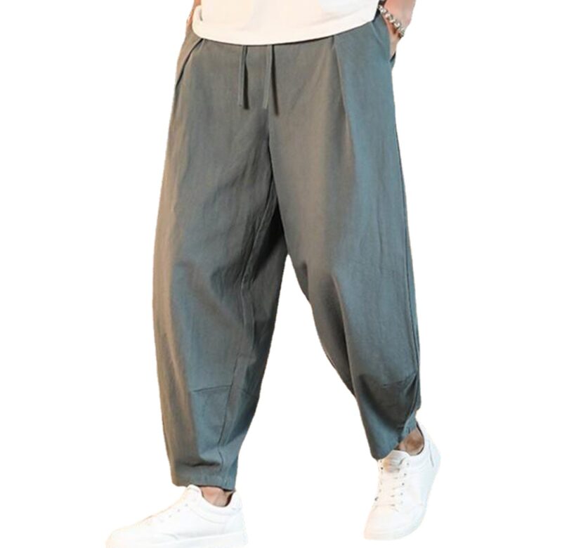 Bavlna a len Volné Pánské kalhoty Muž Léto Nové Prodyšné Jednobarevné Lněné kalhoty Fitness Streetwear