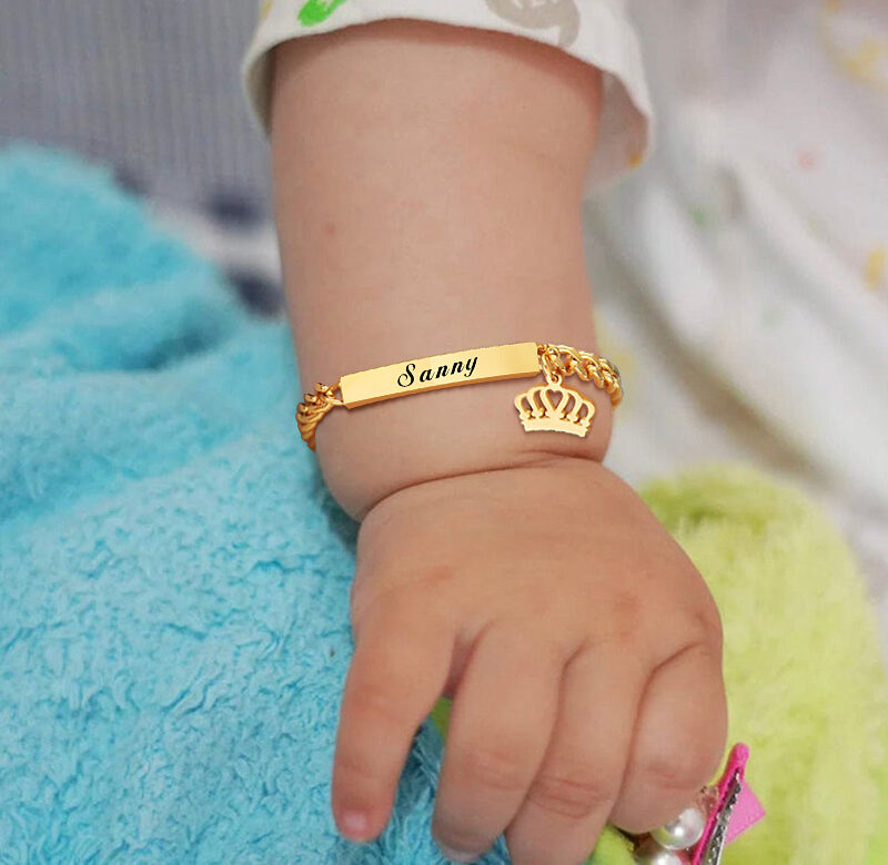 Vlastní personalizované jméno Baby ID náramek, nerezová ocel řetízkový řetízek korunka náramek pro novorozence Dívky pro chlapce Dárky pro alergiky