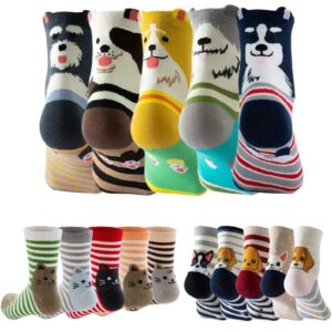 Roztomilé ponožky Dámské Psí Kočka Novinka Zvířecí ponožky pro dívku Kreslený Bavlna Pro volný čas Crew Legrační ponožky, psí styl, 1 pár 5 párů