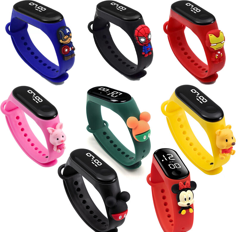 Dětské hodinky Disney Mickey Mouse pro dívky Elektronický náramek Sportovní LED Spiderman Panenka Dětské hodinky Vodotěsné