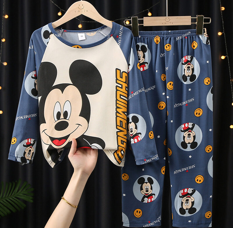 Disney sada pyžama Mickey Mouse Anime Podzimní bavlna Dětská pyžama pro chlapce a dívky Sady Dětské oblečení na doma Běžné oblečení na spaní