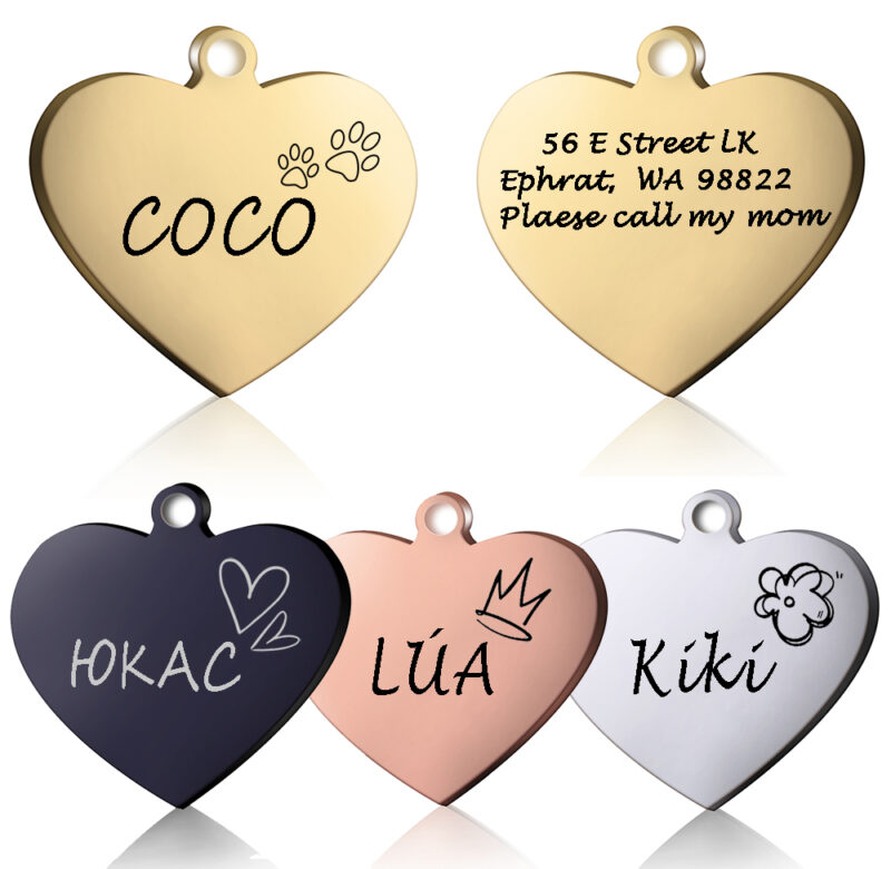 Dog ID Heart Tag Vlastní personalizovaný přívěsek s límcem pro kočky s rytým náhrdelníkem pro domácí mazlíčky Potřeby pro řetízkové přívěsky pro produkty se jménem