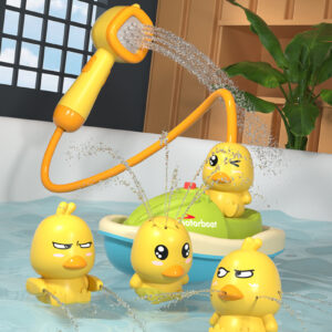 Elektrická malá žlutá kachna hračky do vany Roztomilá zvířátka rozprašovač vody se 3 stříkajícími kachnami, sprchovou hlavicí a člunem pro děti dárky