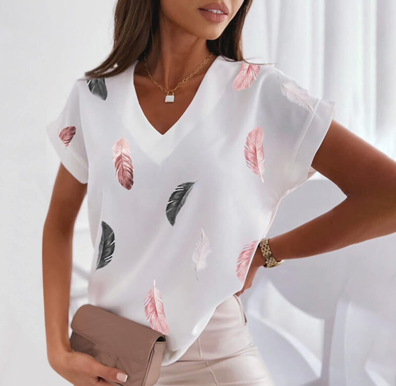 Elegantní halenky Dámské Košile s výstřihem do V Trendy Tričko s potiskem Pohodlné oblečení Neformální košile Topy Léto Krátký rukáv Streetwear Blusas