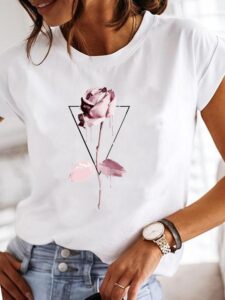 Móda Krátký rukáv Ležérní Trička Oblečení Ženy Žena Akvarel Make-up Květina Léto T Oblečení Dámy Tisk Grafické Tričko
