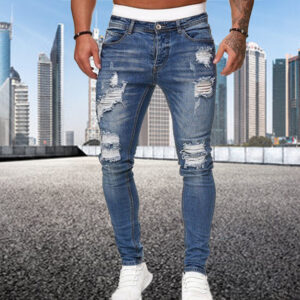 Móda Street Style Roztrhané Skinny Jeans Muži Vintage praní Pevná džínovina Kalhoty Pánské Běžné Slim fit tužkové džínové kalhoty horké výprodej