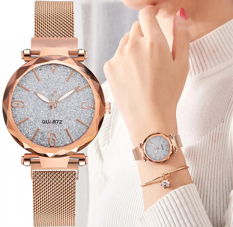 Móda Ženy Šedý ciferník Quartz hodinky Jednoduché Rose Gold Mesh pásek Luxusní dámské hodinky relogio feminino
