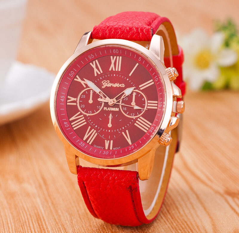Módní dámské červené hodinky Unisex kožené křemenné náramkové hodinky pro ženy obchodní příležitostné hodinky
