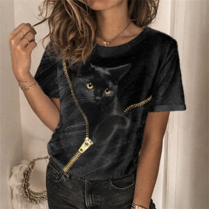 Módní Dámské tričko 3D Kawaii Cat Print Trička Topy Nové Harujuku Animal Tričko s krátkým rukávem Oversized Volné Dámské Oblečení