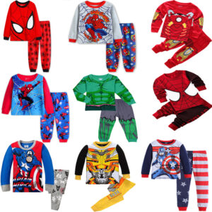 Doprava zdarma Dětská sada pavouků Dětská auta Spáčky Chlapci Dívky Super hrdina Kreslené pyžama s dlouhým rukávem Bavlněné oblečení na spaní