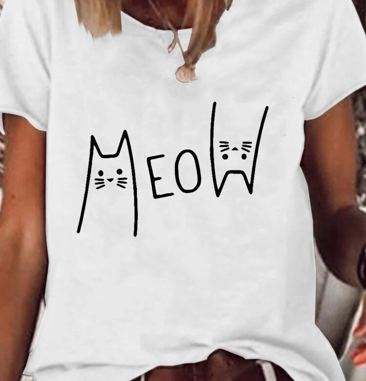 Funny Cat Krásný styl Letní móda Ženy Oblečení Krátký rukáv Grafika Tričko Potisk Tričko Oblečení Kawaii Basic Tričko