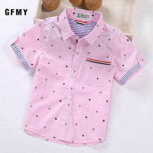 GFMY 2020 Žhavý výprodej Dětské košile Ležérní Jednobarevné Bavlna Chlapecké košile s krátkým rukávem Pro 2-14 let Zdobení stuhou Košile pro miminka