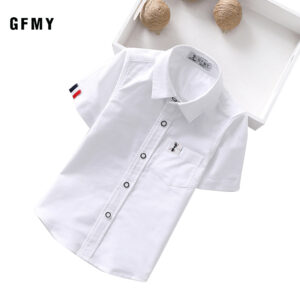 GFMY 2020 léto žhavý výprodej Dětské košile Neformální Jednobarevná Jednobarevná Modrá Bílá Chlapecké košile s krátkým rukávem pro 2-14 let