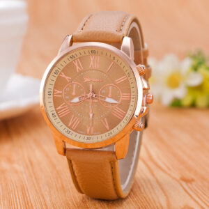 Dámské kožené hodinky Geneva Fashion Khaki Unisex Quartz náramkové hodinky pro ženy Business Casual Watch