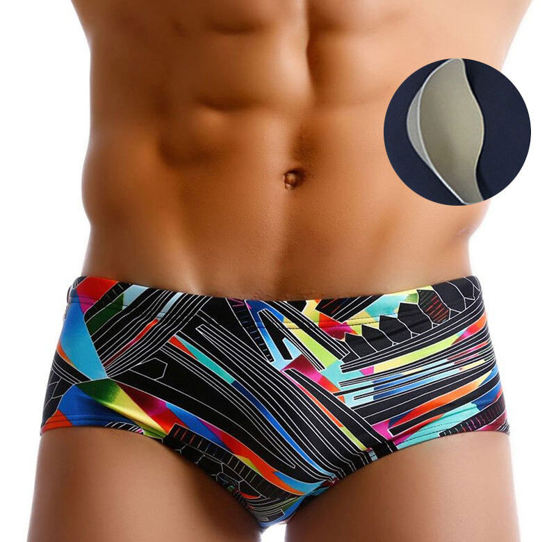 Geometrické barvy polstrované plavky pro muže