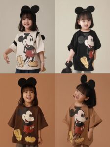 Dívčí Disney Mickey Mouse Krátký rukáv Volné Tričko pro volný čas Roztomilé kreslené topy Chlapeček Dívčí Žhavé letní oblečení 9m až 6 let