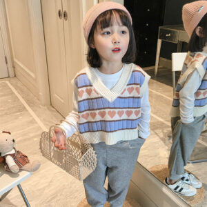 Dívčí pletená vesta jarní a podzimní nošení nová holčička Korejský styl dětská jarní svetrová vesta trend P4364
