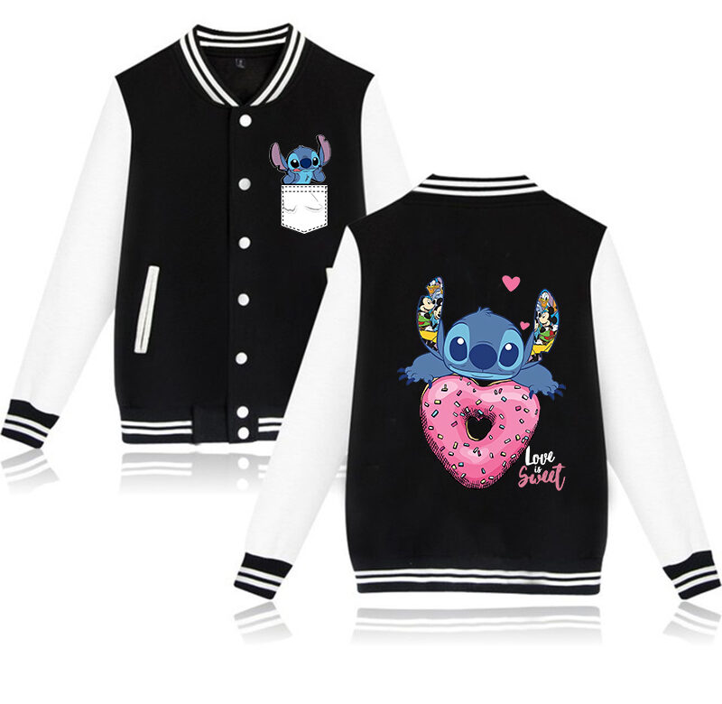 Gotická Y2k Disney Mikina s kapucí Lilo Stitch Baseballová bunda Dámská Mikina Hip Hop Bundy Harajuku Streetwear Volné College Coats
