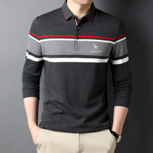 HAZZYS pánské golfové oblečení podzim/zima tenké tričko s dlouhým rukávem proužkované polokošile korejská verze Barva Patchwork klopa košile
