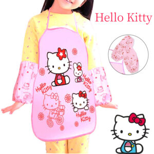 Sada zástěry Hello Kitty Dětská zástěra bez rukávů s rukávy proti zašpinění Kreslená dětská voděodolná domácí sukně proti znečištění