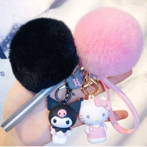Hello Kitty Sanrio Kuromi Tučňák Žába Pejsek Kočka Roztomilé přívěsky na klíče s nadýchaným králičím kožíškem míček Dámská taška Přívěsek na klíče pro dívky