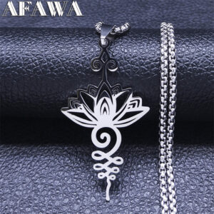 Hippie nerezový řetízek na jógu lotosový náhrdelník ženy/muži Stříbrná barva Symbol čakry Květinové náhrdelníky Obojek na šperky N7067S02
