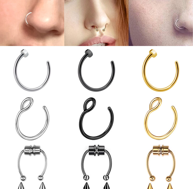 Obručové přepážkové kroužky Magnetický piercing do nosu Šperky na tělo Módní podkova Ženy C Falešný piercing do rtů Náušnice do nosu Falešný kroužek do nosu