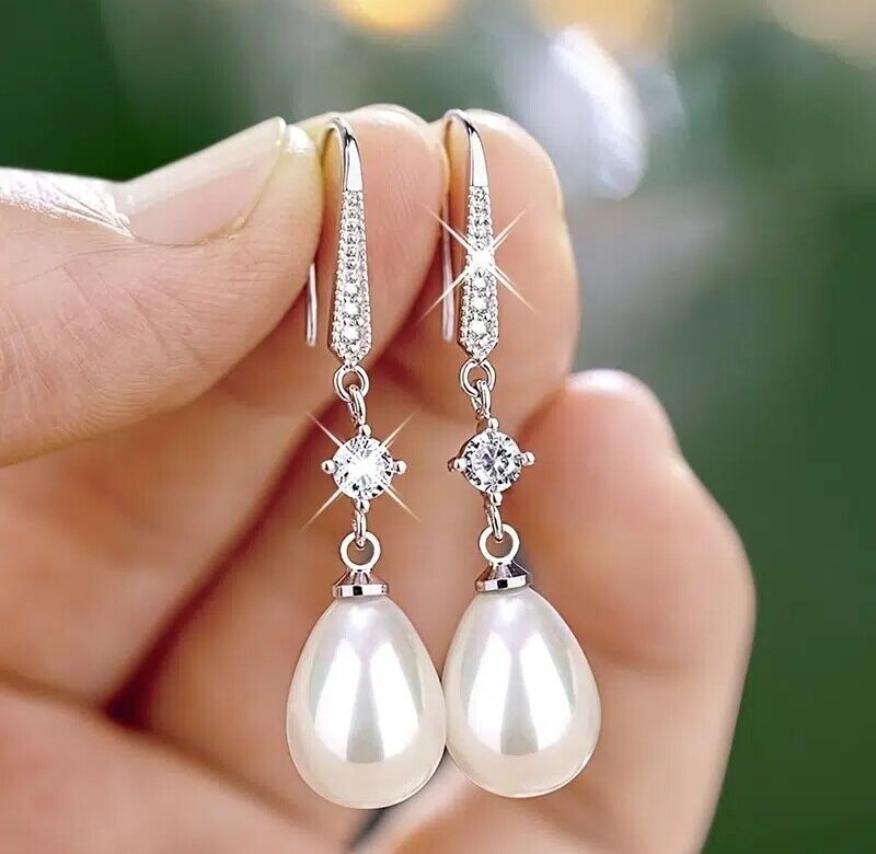 Žhavý výprodej Módní perleťové náušnice se zirkonem ve tvaru kapky pro ženy Svatební šperky pro družičky
