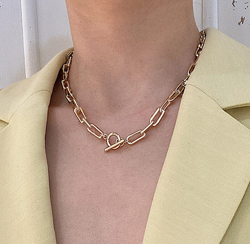 Náhrdelníky IPARAM se silným řetízkem s přepínacím zapínáním Náhrdelníky se smíšenými kruhy pro ženy Minimalistický náhrdelník s obojkem Žhavé šperky