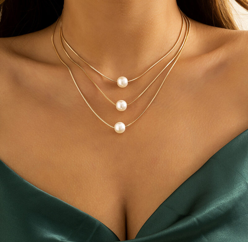 Ingemark Jednoduchý náhrdelník Kpop Hadí řetízek pro ženy Dívčí svatba Vintage přívěsek s perlovou koulí Tenký článek Šperky