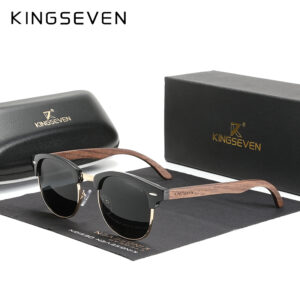 KINGSEVEN ručně vyráběné černé ořechové dřevěné sluneční brýle pánské polarizované UV400 ochranné polorámové retro brýle dámské Oculos