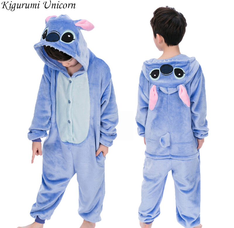 Kigurumi Jednorožec Pyžamový set Dětská Zimní Stitch Onesies Cosplay Dětská Pyžama Chlapci Dívčí Flanelová Pyžama Set Zvířecí oblečení na spaní
