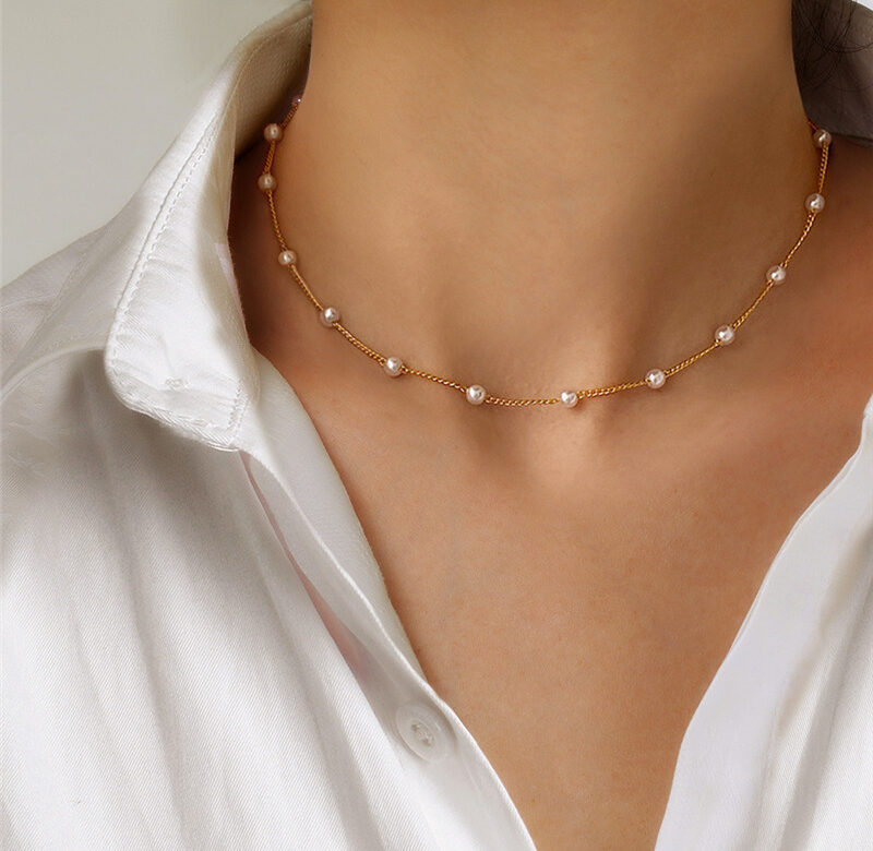 LATS korálky Dámský řetízek na krk Kpop Pearl Choker náhrdelník Zlatá barva Goth Chocker Šperky s přívěskem náhrdelníky obojek pro dívky