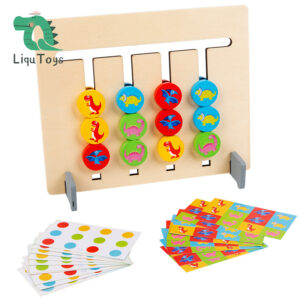 LIQU Montessori výukové hračky Slide Puzzle Barvy a tvary Hlavolamy Logická hra Předškolní vzdělávací dřevěné hračky