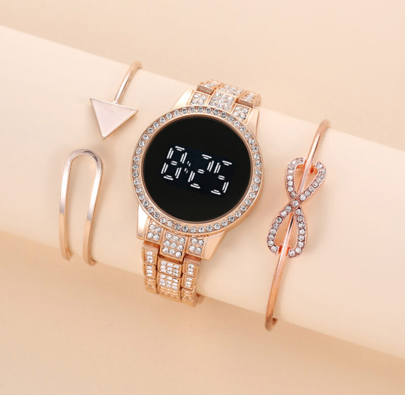 Dámská LED sada elektronických hodinek s diamantovým náramkem plné diamantové hodinky A08537