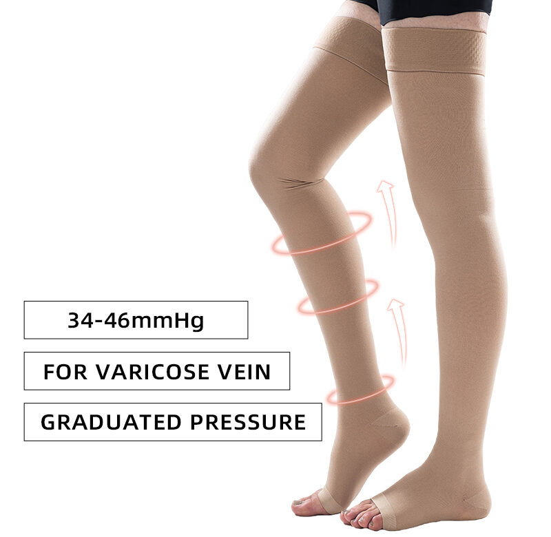 Legbeauty34-46mmHg Elastická ošetřovatelská zdravotní kompresní punčocha nad kolena tlaková ortéza 3. třídy tvarování ponožka na křečové žíly
