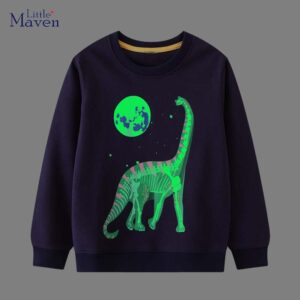 Little maven Baby Boys Svítící mikina Bavlna Podzimní Ležérní oblečení s dinosaurem a Měsícem Móda pro děti