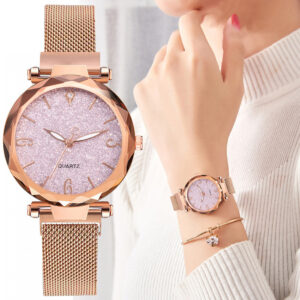 Luxusní dámské náramky křemenné hodinky křemenné hodinky náramek Set Green Dial external Rose Gold Mesh Luxury Ladies Watch