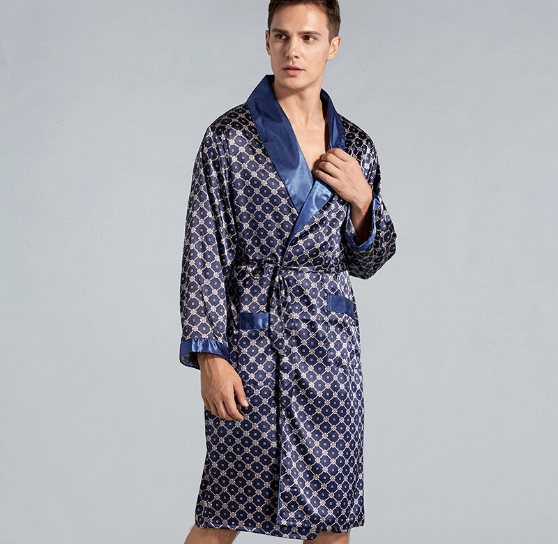Luxusní pánský hedvábný saténový kimonový župan 5XL s dlouhým rukávem na spaní župan oversized saténová noční košile letní domácí oblečení