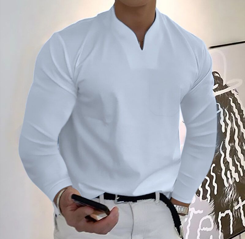 Pánské topy Jednobarevné Slim Fit Pulovr s dlouhým rukávem Stálobarevný výstřih do V Ležérní Podzimní košile Muži Oblečení Pánská trička