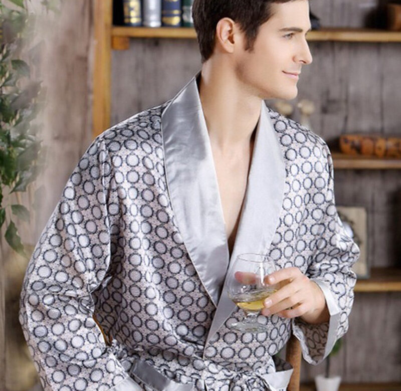 Pánský župan noční košile saténové kimono župan župan ležérní oblečení na spaní potisk větší velikosti zlatý domácí župan 3XL 4XL 5XL