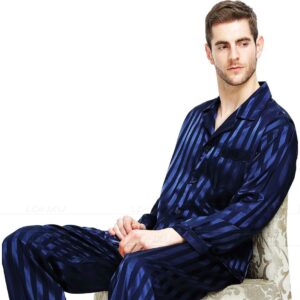 Pánská sada pyžama z hedvábného saténového pyžama Sada pyžama PJS Souprava oblečení na spaní U.S.S,M,L,XL,2XL,3XLL,4XL Plus pruhovaná