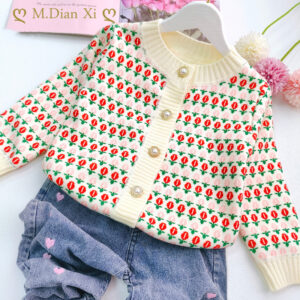 Nový holčičí svetr pro miminka Módní Květinový Pletený Cardigan Bunda Dětské Děti Batole Perlové svetry na knoflíky na podzim zima dárky