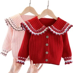 Nové miminko Dívčí Zimní Svetr Bunda Podzimní Vánoční Oblečení Červená Růžová Batole Dětská Vlna Pletené Dětská Klopa Cardigan Kabát