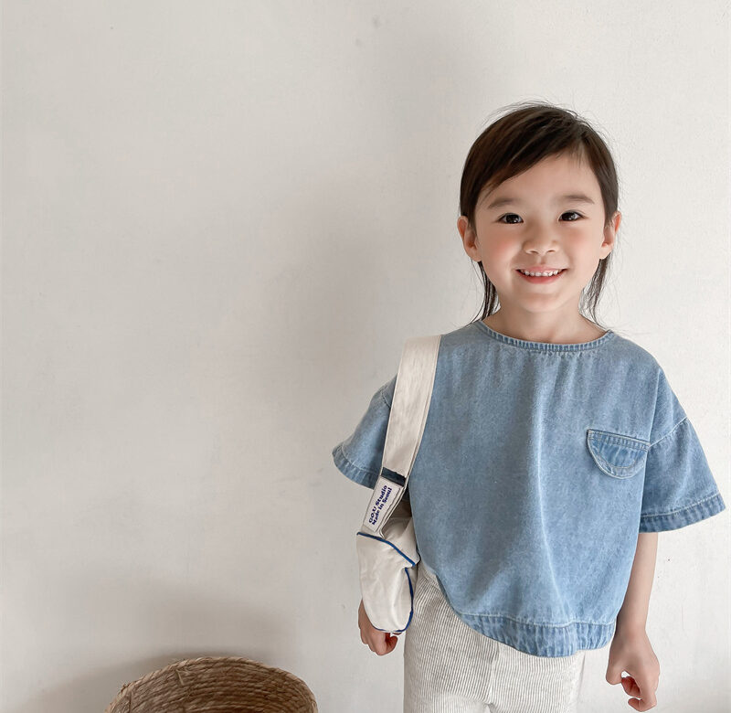 Nové dětské oblečení Dětské Holky Holky s krátkým rukávem Batole Kluci Praní Tenká halenka Baby Široké košile Módní Dětské džínové topy