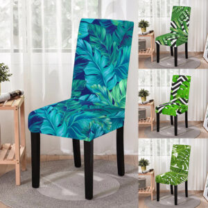 Nový potah na jídelní židli Potisk zelených listů Spandex Stretch Potahy na sedadla Elastické potahy na židle pro domácí svatební kuchyňské stoličky