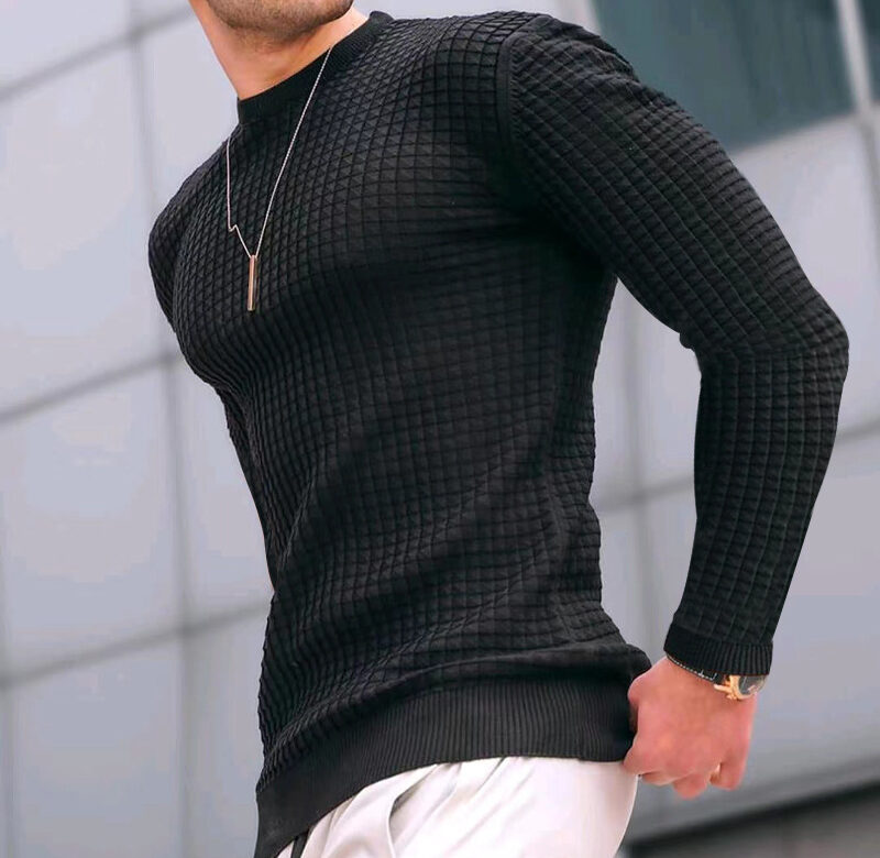 Nová móda Pánské Ležérní Dlouhý rukáv Slim Fit Basic Pletený svetr Pánský kulatý límec Podzim Zima Topy Bavlněné tričko