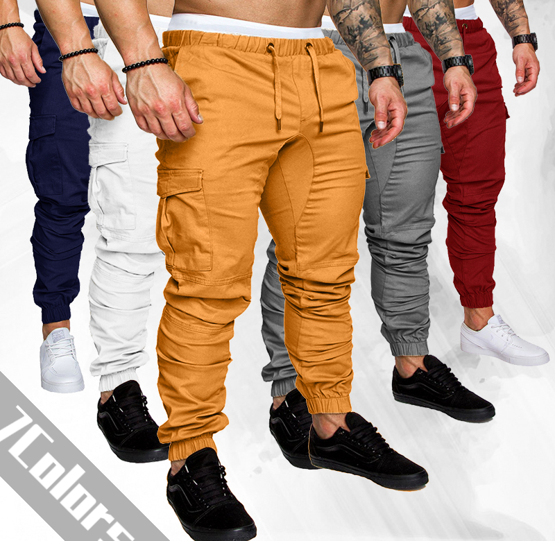 New Fashion Men’s Multi-Pocket Overalls Sports Trousers Mens Casual Fitness Drawstring Pants Men’s Jogger Track Pants