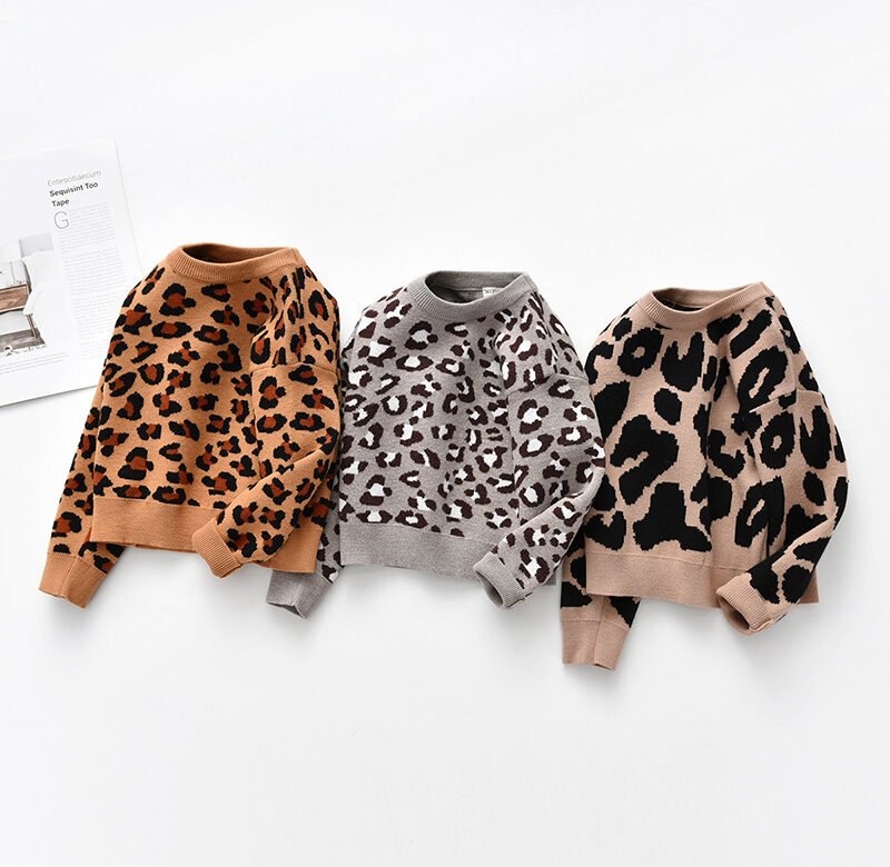 Nové Dětské Chlapečtí Dívčí svetry s dlouhým rukávem Leopardí potisk Podzim Zima Chlapeček Dívčí pletené svetry